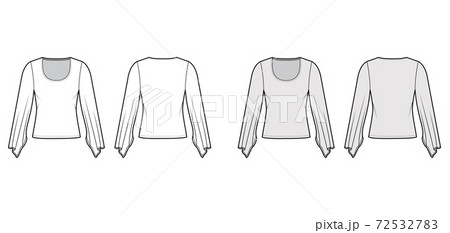 Top with Kimono long sleeves technical fashion illustration with slim fit, under waist length. Flat apparel blouse 72532783