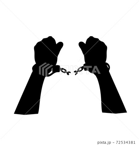 Silhouette of man hands breaking handcuffs 72534381
