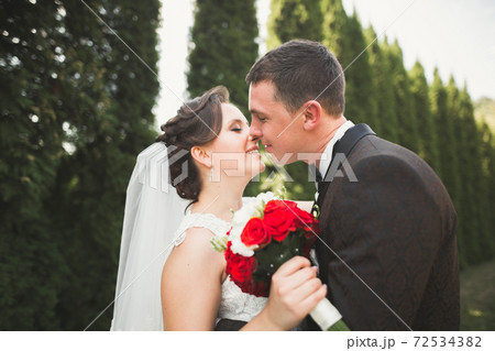 Sensual portrait of a young wedding couple. Outdoor Sensual portrait of a young wedding couple. Outdoor 72534382
