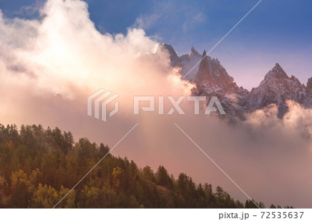 French Alps colorful evening mountains landscape French Alps colorful evening mountains landscape 72535637