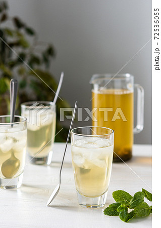 Cold refreshing mint green iced tea Cold refreshing mint green iced tea 72536055