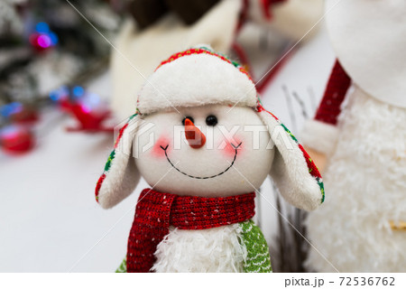 Minsk, Belarus - 13.12.2020. Handmade christmas toys, fir tree, santa claus, snowman 72536762