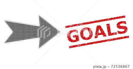 Scratched Goals Seal and Halftone Dotted Arrow Right 72536807