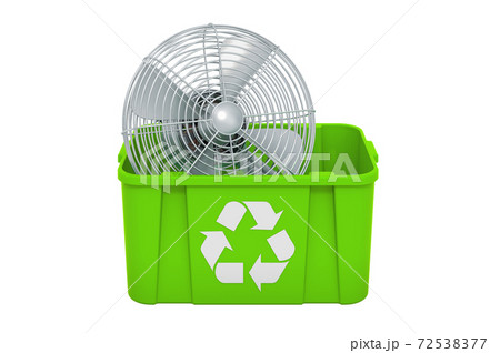 Recycling trashcan with table fan, 3D rendering 72538377
