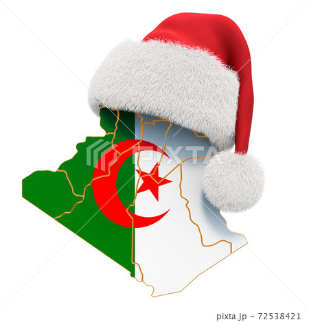 Algiers map with red Santa hat. New Year and Christmas holidays concept, 3D rendering 72538421