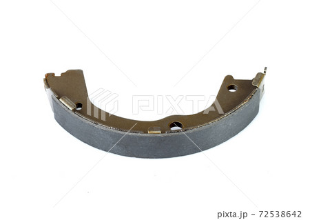 brake shoe for drum brakes, car spare part for vehicle brake pads isolated object on a white background, nobody. brake shoe for drum brakes, car spare part for vehicle brake pads isolated object on a white background, nobody. 72538642