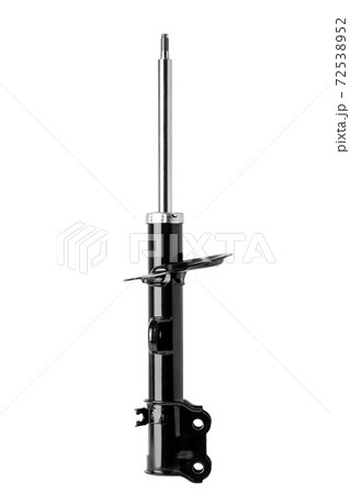 front strut shock absorber with fastening loops and coil spring seat, vehicle suspension system car spare part isolated on white background, nobody. 72538952