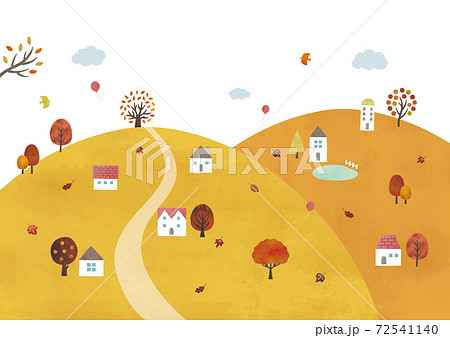 山の秋の村の景色水彩 72541140