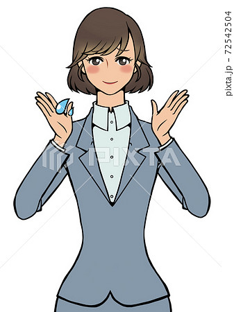 両手を顔に近づけながら困っているスーツの女性 両手を顔に近づけながら困っているスーツの女性 72542504