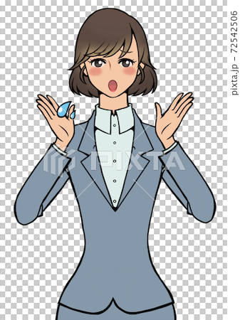 両手を顔に近づけながら対応に困っているスーツの女性 72542506