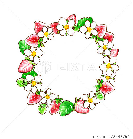 苺と花 水彩手描きイラスト リース04のイラスト素材