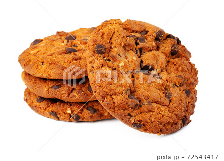 Stack of chocolate chip cookies isolated on white 72543417