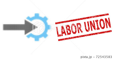 Textured Labor Union Stamp and Halftone Dotted Cog Integration 72543583