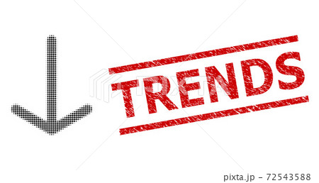 Scratched Trends Seal Stamp and Halftone Dotted Arrow Down 72543588
