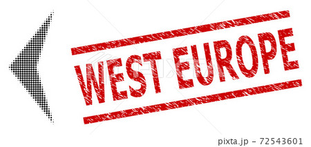 Scratched West Europe Stamp and Halftone Dotted Arrowhead Left Scratched West Europe Stamp and Halftone Dotted Arrowhead Left 72543601
