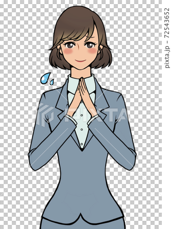 手を合わせながら困っているスーツの女性 手を合わせながら困っているスーツの女性 72543652