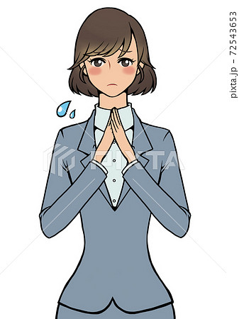 手を合わせながらとても困っているスーツの女性 手を合わせながらとても困っているスーツの女性 72543653