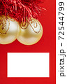 Christmas golden toys for greeting card on the red background 72544799