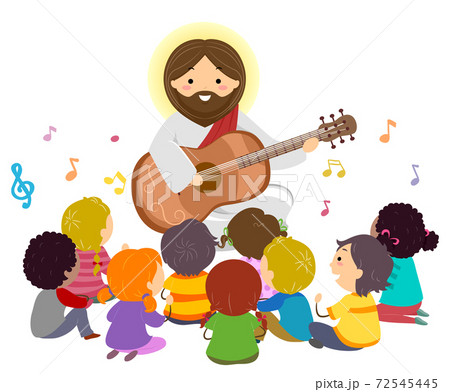 Stickman Kids Jesus Play Guitar Music Illustration 72545445