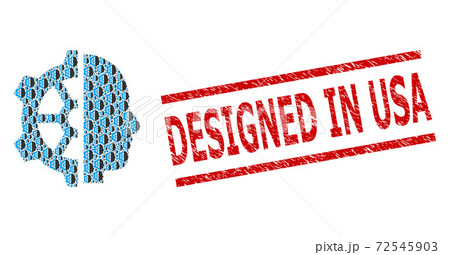 Cyborg Gear Fractal Composition of Cyborg Gear Items and Scratched Designed in USA Seal Stamp 72545903