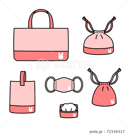 通園・通学に使う袋ものやマスクなどの布グッズのイラスト素材 [72546327] - PIXTA