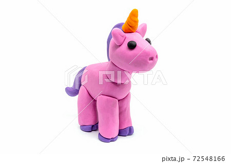 Play dough unicorn on white background. Handmade clay plasticine Play dough unicorn on white background. Handmade clay plasticine 72548166