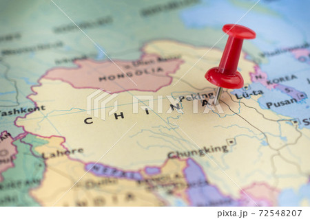 pushpin marking the location on the China map pushpin marking the location on the China map 72548207