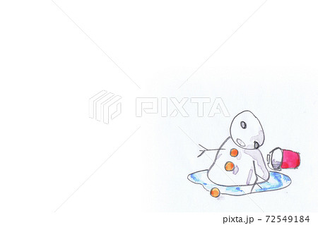 溶けかけた雪だるまの鉛筆と水彩のイラスト 溶けかけた雪だるまの鉛筆と水彩のイラスト 72549184