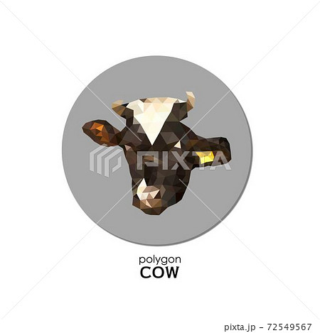リアルな牛の顔のイラスト モザイクみたいなポリゴンスタイルのイラスト素材