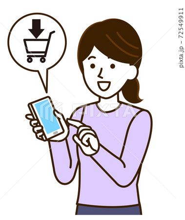 スマホを操作する女性 ネットで買い物をする イラストのイラスト素材