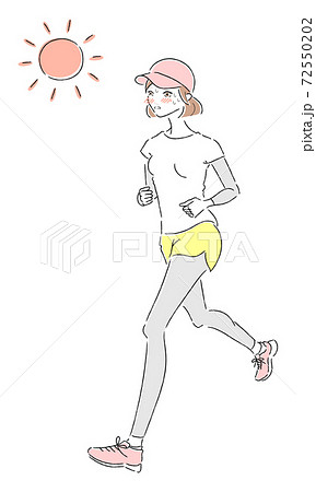 ジョギングをしてる若い女性のイラスト 走って汗をかいてる女性 のイラスト素材