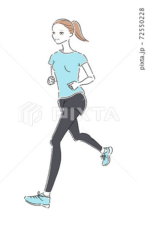 ランニングしてる若い女性のイラスト 健康の為に走ってる女性 のイラスト素材