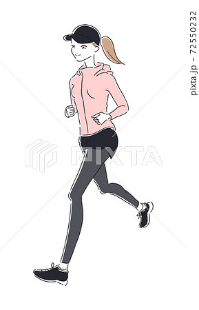 ランニングしてる若い女性のイラスト 健康の為に走ってる女性 のイラスト素材