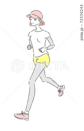 ジョギングしてる若い女性のイラスト 健康の為に走ってる女性 のイラスト素材