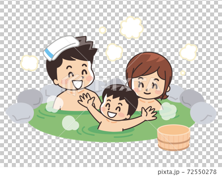 露天風呂に入浴する家族 温泉のイラスト素材