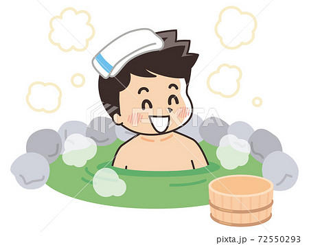 露天風呂に入浴する男性 温泉のイラスト素材
