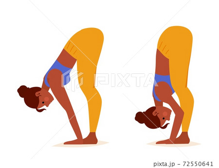 Young woman practicing Yoga. Standing Half Forward Fold Pose Steps. Woman workout fitness, aerobic and exercises. Vector cartoon Illustration. 72550641