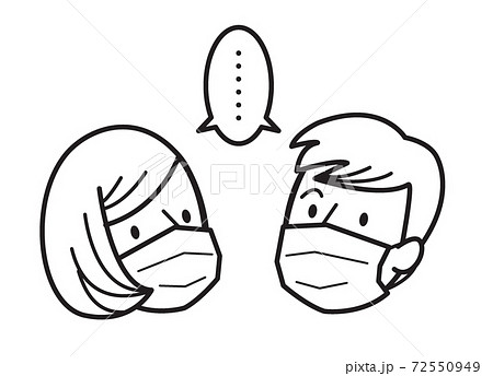 成人男女　表情　線画 72550949