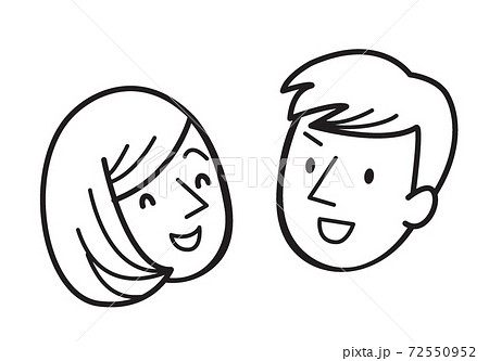 成人男女　表情　線画 72550952