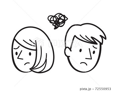 成人男女　表情　線画 72550953