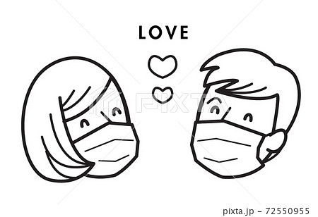 成人男女　表情　線画 72550955