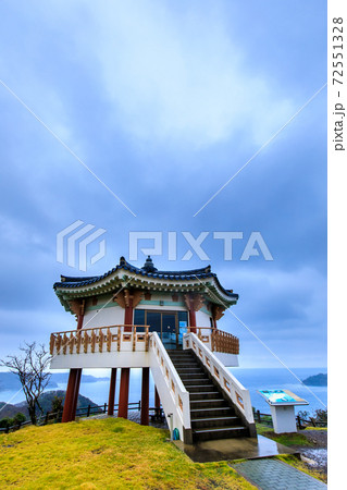 韓国展望所 雨の日 長崎県対馬市 の写真素材