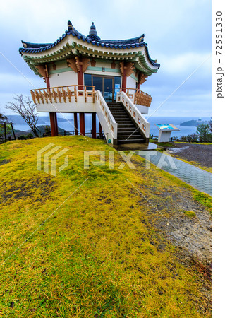 韓国展望所 雨の日 長崎県対馬市 の写真素材