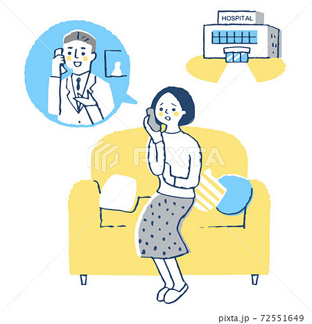 医師に電話相談する女性　病院 72551649
