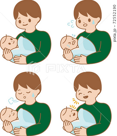 赤ちゃんを抱っこするパパ イラストセットのイラスト素材