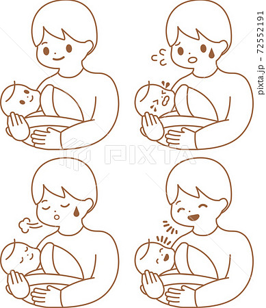 赤ちゃんを抱っこするパパ イラストセットのイラスト素材