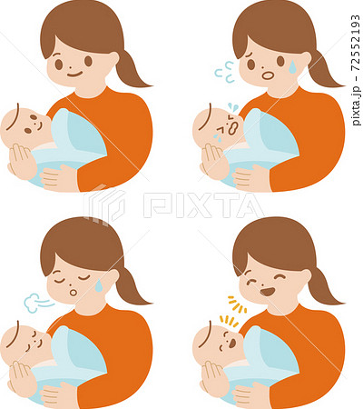 赤ちゃんを抱っこするママ イラストセットのイラスト素材