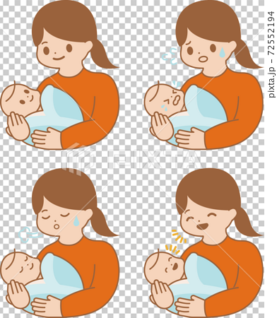 赤ちゃんを抱っこするママ イラストセットのイラスト素材
