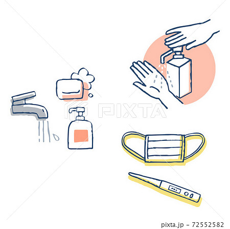 感染症予防対策　手洗いとマスクと体温計 72552582