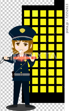 夜のビルを警備する警備員のイラスト 72552813